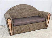 BOHO RATTAN LOVESEAT WITH MARBLE ACCENTS