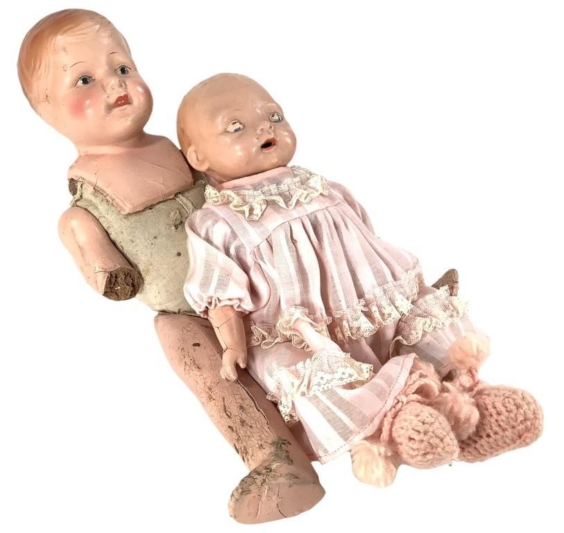 2 Baby Dolls w Composition Heads, Arms +