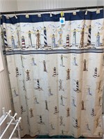 LIGHTHOUSE SHOWER CURTAIN AND HANGERS