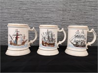 Lot of 3 Giftcraft Boat Themed Mustache Mugs