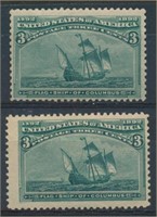 USA #232 (2) MINT FINE LH/NH