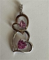 STERLING SILVER PINK STONE HEART PENDANT