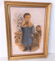 Antique Victorian Little Boy Painting 33" x  45"