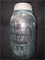 White Crown Mason  Jar with metal lid