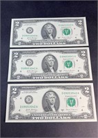 (3) CONSECUTIVE NUMBER 2017 TWO DOLLAR BILLS