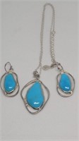 Sterling necklace and earrings with blue stone