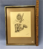 19x15" matted and framed original ink drawing by F