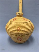 Handmade grass basket with lid, 8" with a 4.5" dia
