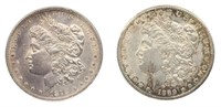 1878 & 1889-S US MORGAN $1 SILVER COINS AU CLEANED