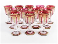 Set of Twelve Moser-Style Ruby To Clear Glasses