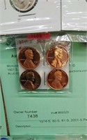 1974-S, 80-S, 81-S, 2001-S Pennies