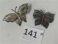 Pair of Silver Butterfly Broaches
