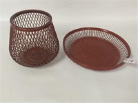 Woven Wood Basket & Plate - 4" Dia x 6" Tall