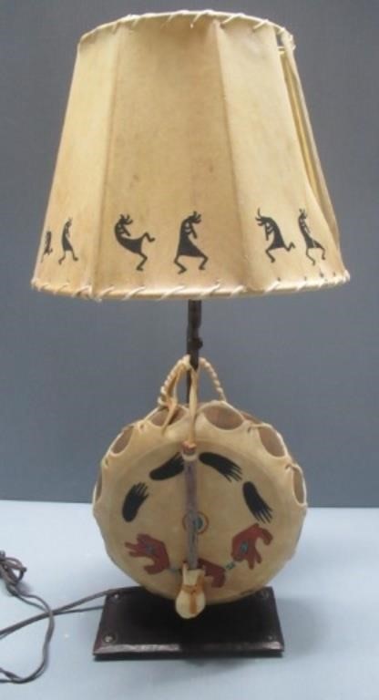 Native American drum lamp. Measures: 24" Tall.