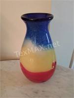 Yellow Blue Red Hand Blown Vase