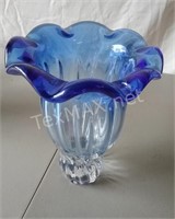 Blue and Clear Glass Vase