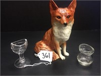 6" TALL FOX (COPPER CRAFT) AND 2 EYE WASH BOTTLES
