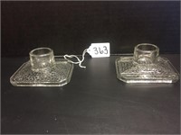 2 VINTAGE GLASS INKWELLS WITH PEN HOLDERS