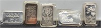 (5) Different 1 Troy Oz. Silver Bars