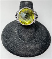 Large Sterling Peridot Ring 15 Grams Size 6