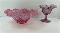 CRANBERRY HOBNAIL RUFFLE BOWL &