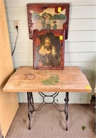 Treadle Base with Wood Top and 2 Pictures
