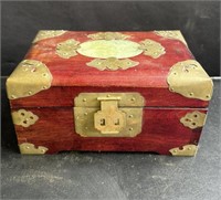 Vintage Chinese wood jewelry box with brass