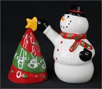 Snowman w/Tree Topper Salt & Pepper Shakers