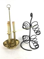 Wrought Iron wine holder & brass lamp