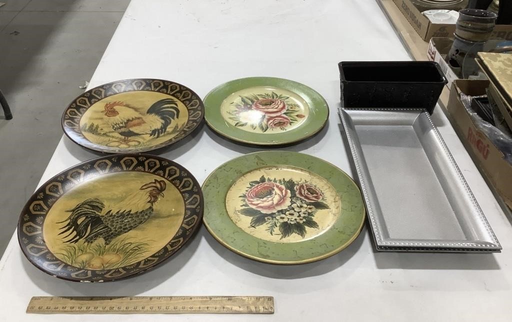 Decorative plates w/trays - plastic, ceramic,