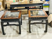 3 tables - sofa & 2 side tables w/ glass tops