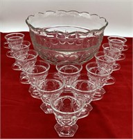 Stewarts Box w//Pattern Glass Punch Bowl & Cups