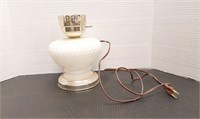 Vintage bubble milk glass hurricane table lamp