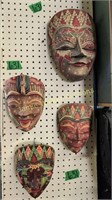 4 Tribal Wall Masks. Up To 12" Tall