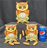 3 Owl Clock Wall Pocket Planters MCM Japan