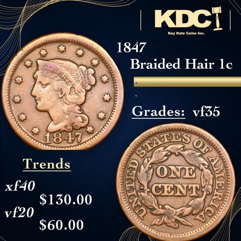 1857 Braided Hair Large Cent, Large Date, XF45, PCGS • Liberty Coin