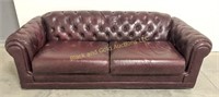 Burgundy Leather Simmons Tufted Sofa