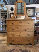 Early Pine 4 Drawer Dresser with Mirror