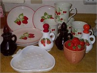 Strawberry theme, 4 cups, 4 plates,  4 cruets