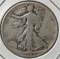 Silver 1945 walking Liberty half dollar