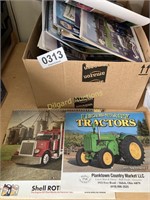 Box of calendars with mostly tractors