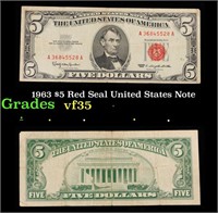 1963 $5 Red Seal United States Note Grades vf++