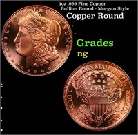 1oz .999 Fine Copper Bullion Round - Morgan Style