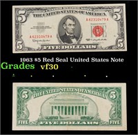 1963 $5 Red Seal United States Note Grades vf++