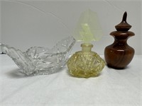 Vtg. Perfume Bottles & Cut Glass Trinket Bowl