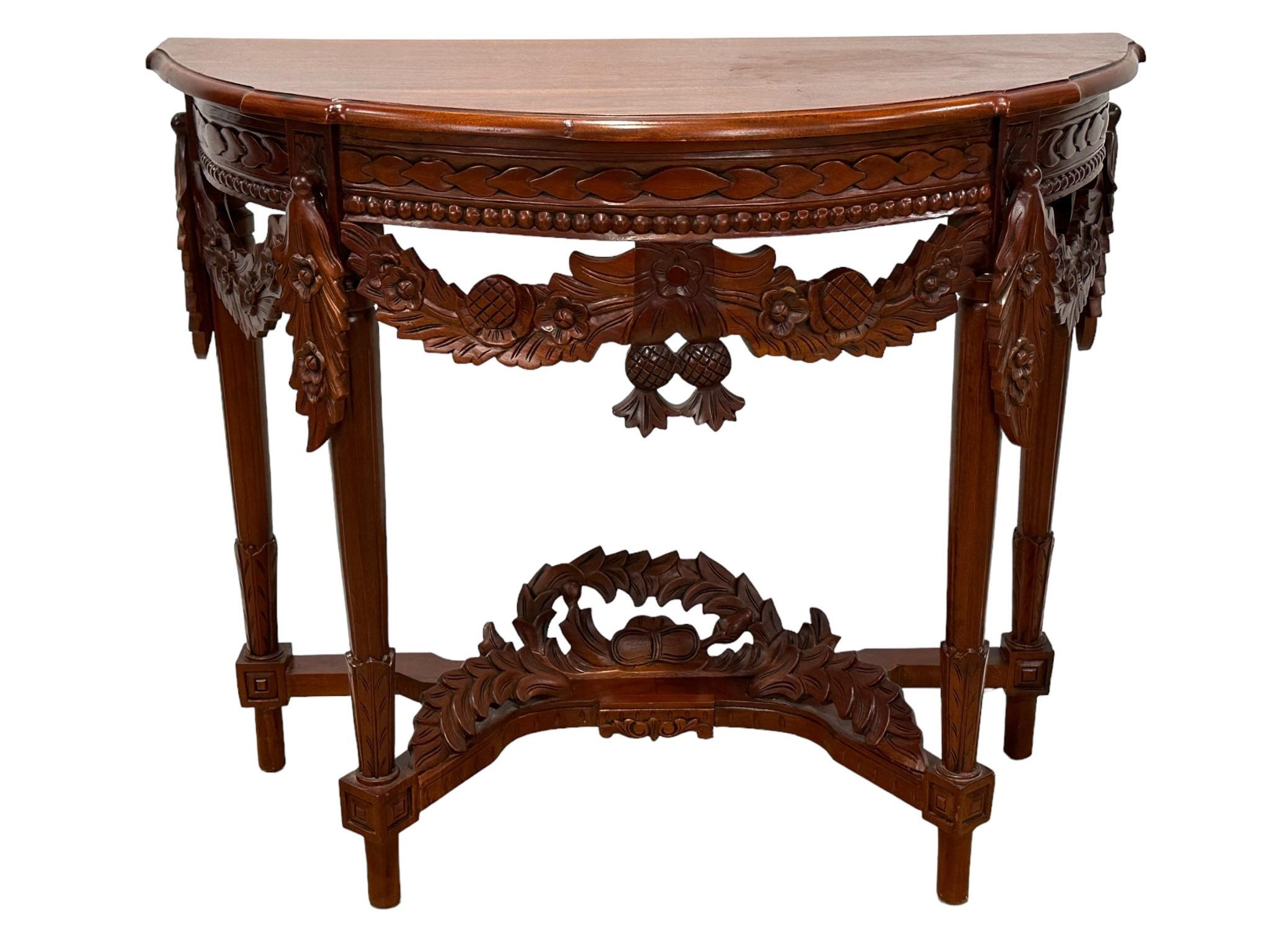 Wood Carved Demilune Table