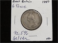 1887 GREAT BRITAIN SIX PENCE 92.5% SILVER