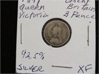 1891 GREAT BRITAIN THREE PENCE 92.5% SILVER