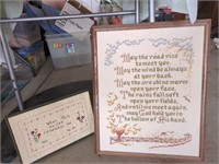 Vintage Handmade embroidered signs framed-