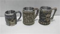 Three Skull Mugs Tallest 5.5"